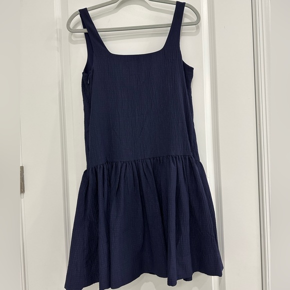 Anthropologie dress XS navy blue square neck seersucker Sleeveless Button-Down - Picture 13 of 16